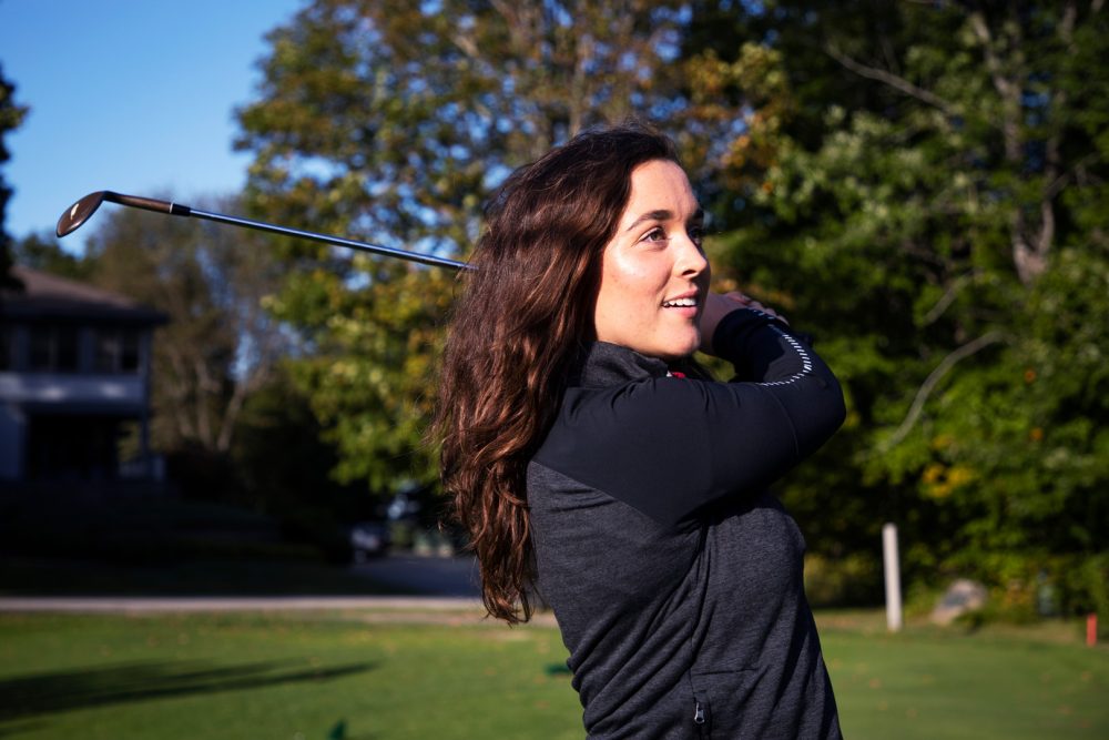 Bates College men's and women's golf team posses for team and individual portraits at Martindale golf Course on September 13, 2019.