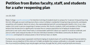Bates Solidarity Petition Demands A Safer Reopening Plan