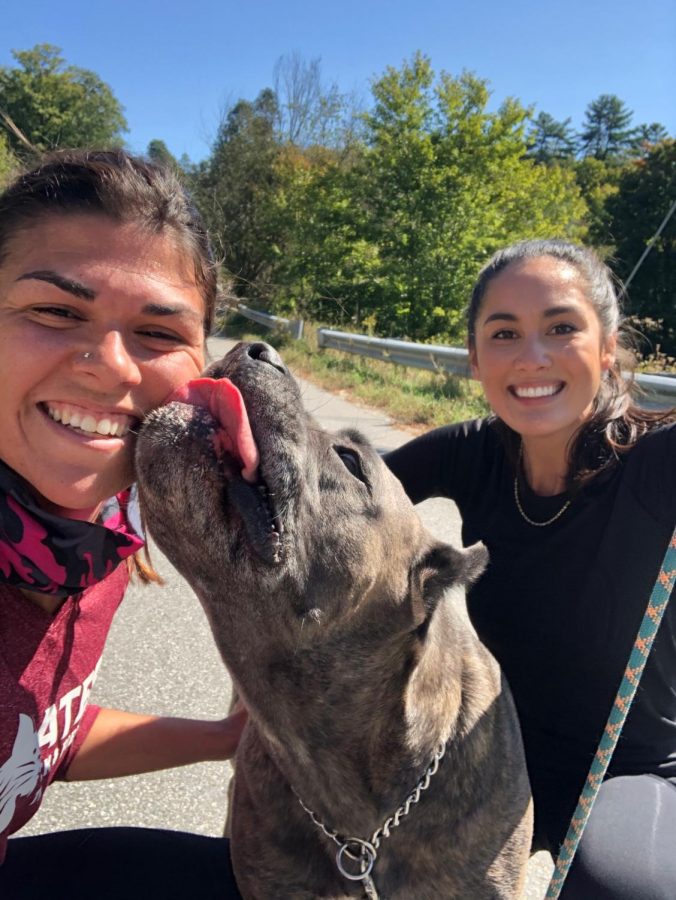 Colby Gail ’15 and Carolyn Brenner ’16 brought a cute four-legged friend along for their virtual 5k.