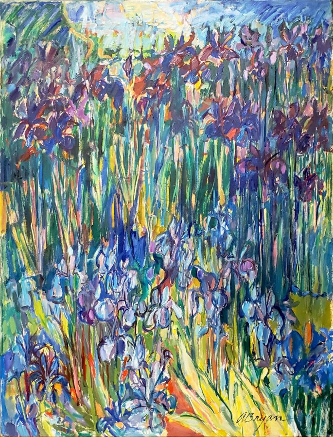 Ashley Bryan, Iris #1, n.d., acrylic on canvas, 48 1/2 x 36 3/4 in., Bates College Museum of Art, gift of Henry Isaacs and Donna Bartnoff Isaacs, 2020.2.9