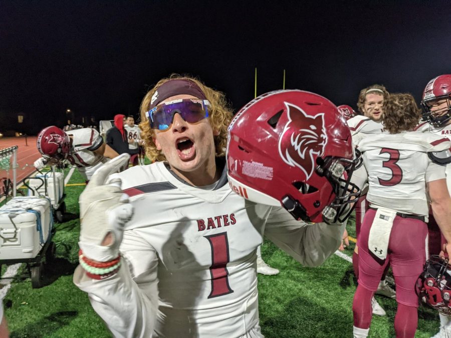 Senior Running Back Jackson Hayes scored two touchdowns to help the Bobcats beat the Polar Bears. Here, Hayes pictured on the sideline after scoring.