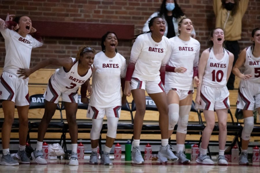 The+women%E2%80%99s+basketball+team+celebrates+during+their+dramatic+and+impressive+win+over+No.+3+nationally+ranked+Amherst+on+Friday+night.