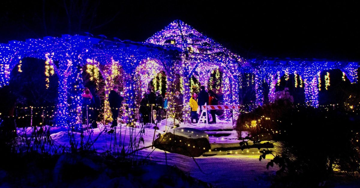 The Costal Botanical Gardens in Boothbay, Maine are lit up with decorations for the holidays.