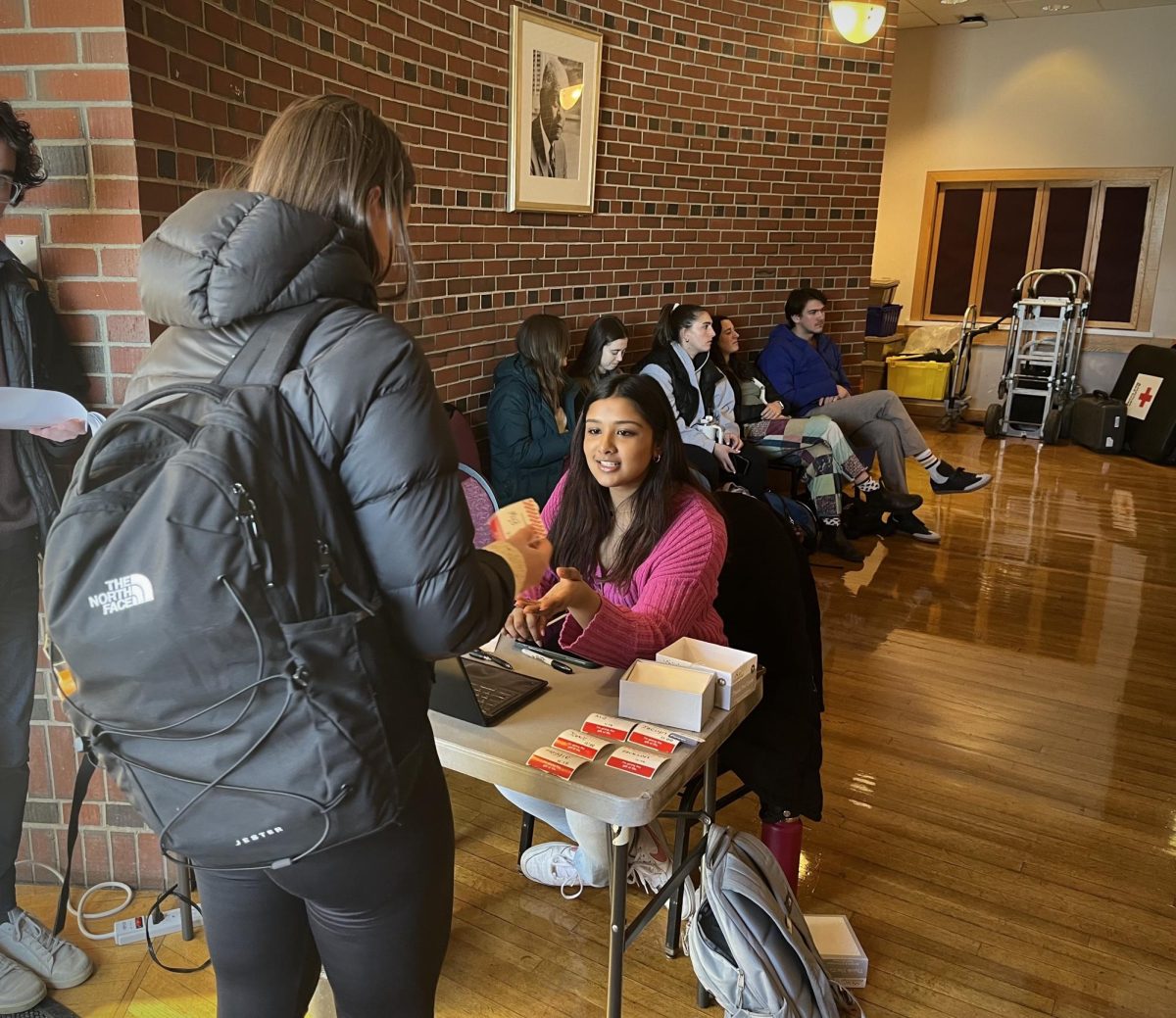 Sivani Arvapalli 26 registers students for the Blood Drive in the Benjamin Mays Center.