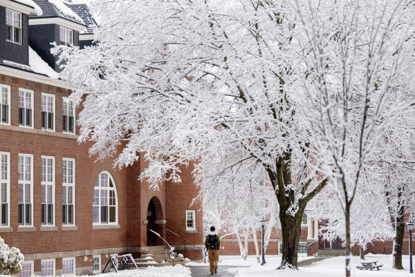 Taken outside Hedge Hall during a large snow storm this year. Photo provided by Bates Communications. 