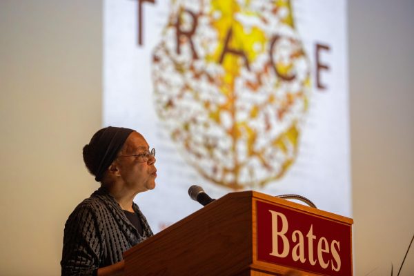 Lauret Savoy speaks about her 2015 book, "Trace," during the 27th Otis Lecture in Olin Concert Hall on Sept. 30.