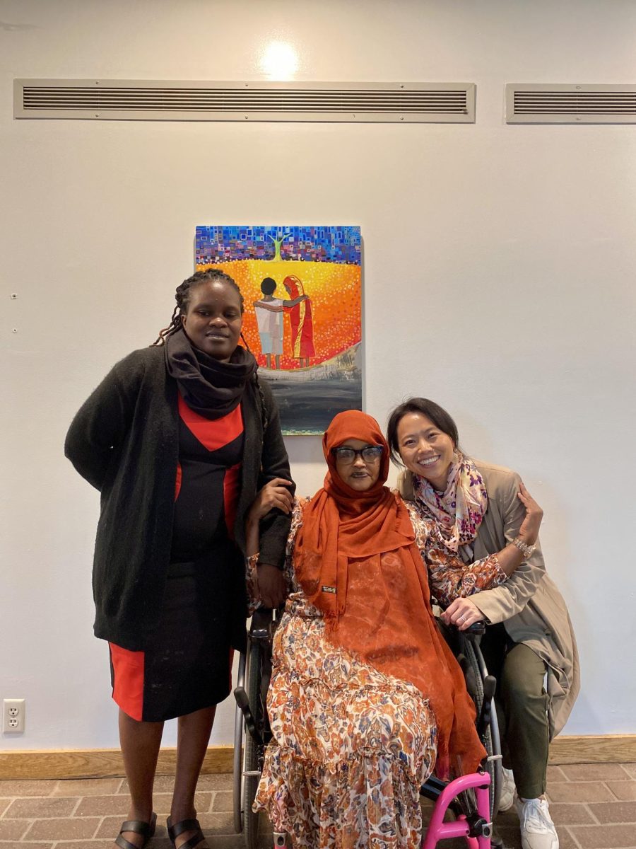 Juliet Mwongeli Muema, Program Officer, The Action Foundation & Para-Cyclist (left)
Fowsia Musse, Executive Director, Maine Community Integration (middle)
Yun Garrison, Assistant Professor of Psychology, Bates College (right).