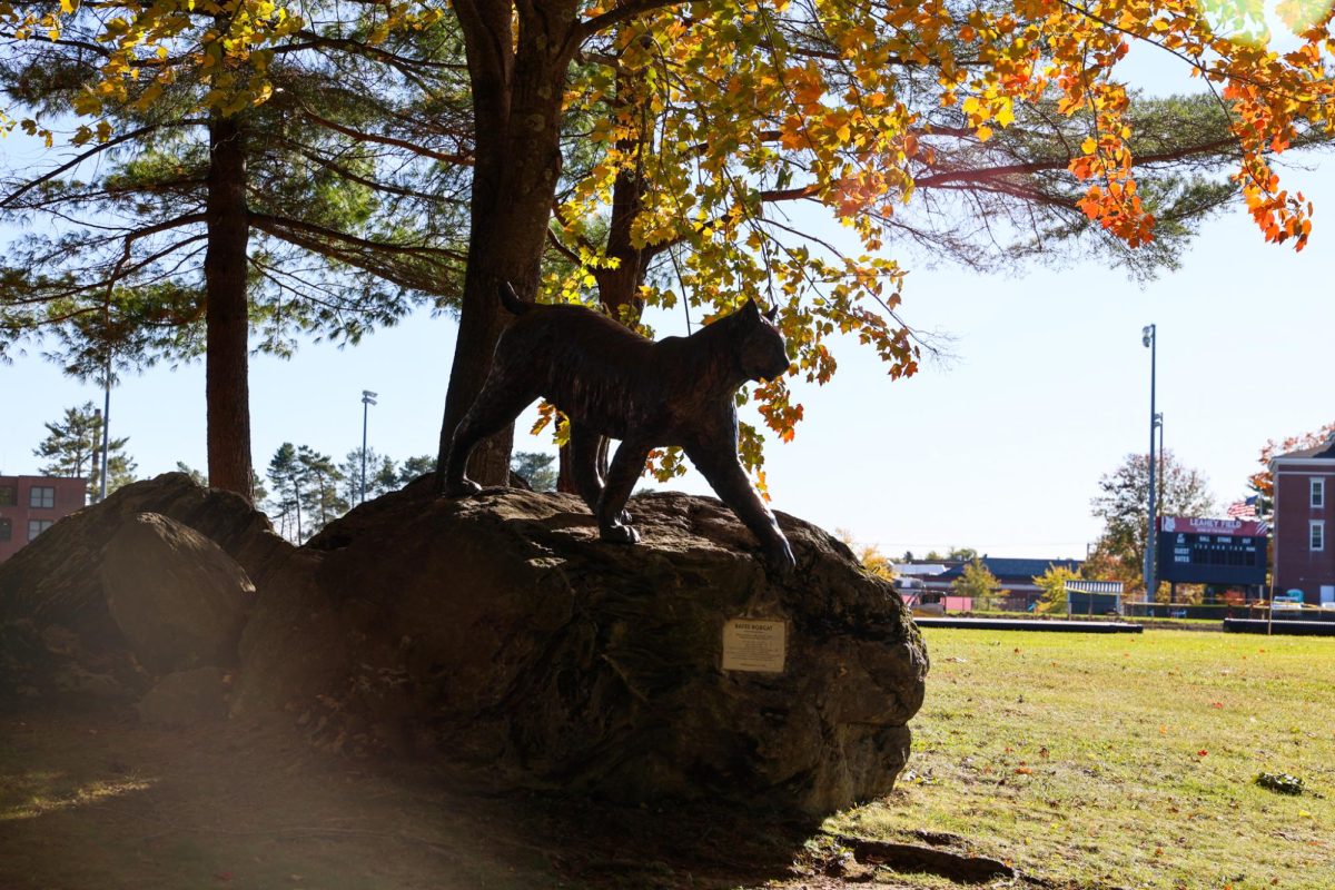 The Bates Bobcat outside the athletic facilities. 