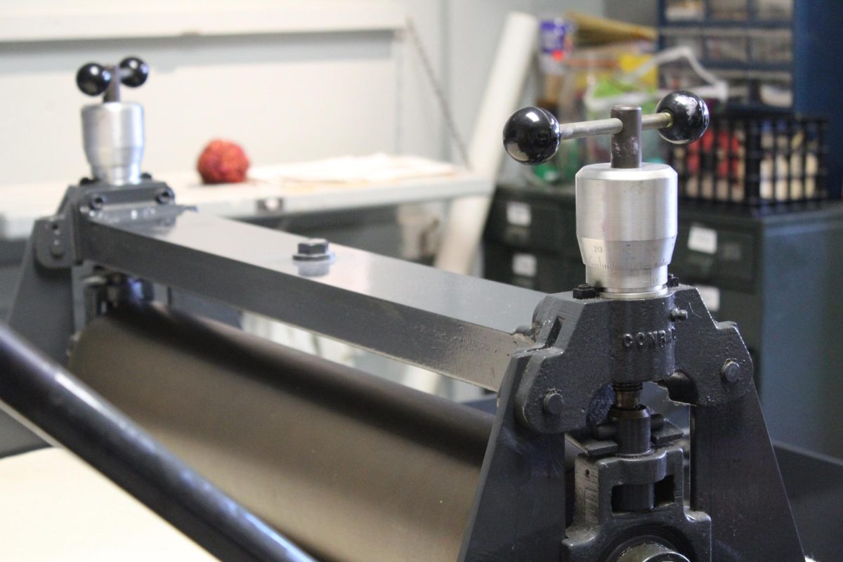 One of the presses used to make prints in the printmaking studio at Olin Arts Center on Sunday, November 10th. 