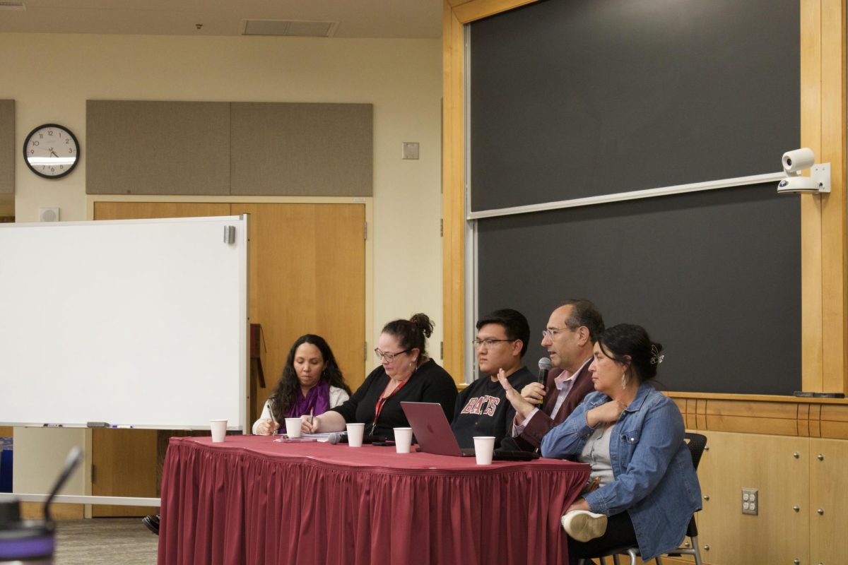 Unceded Land: A Panel Discussion on the Topic of Land Acknowledgements November 11th, 2024 in Keck Classroom in Pettengill Hall. 
"If you did not know, as of now, Bates College does not currently have a formal land acknowledgement. During this panel, we heard from a current student, Collin Madalena '25 (Jemez Pueblo), a Bates faculty member, Jennifer Hamilton (Anthropology), an indigenous scholar from UMaine, Darren Ranco (Penobscot), and a community educator and organizer, Heather Augustine (Mi'kmaq) about what purpose formal land acknowledgements serve, and when they can be helpful verses when they can be harmful."