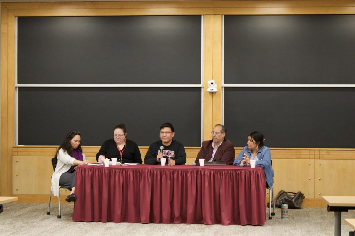 Unceded Land: A Panel Discussion on the Topic of Land Acknowledgements November 11th, 2024 in Keck Classroom in Pettengill Hall. 
"If you did not know, as of now, Bates College does not currently have a formal land acknowledgement. During this panel, we heard from a current student, Collin Madalena '25 (Jemez Pueblo), a Bates faculty member, Jennifer Hamilton (Anthropology), an indigenous scholar from UMaine, Darren Ranco (Penobscot), and a community educator and organizer, Heather Augustine (Mi'kmaq) about what purpose formal land acknowledgements serve, and when they can be helpful verses when they can be harmful."