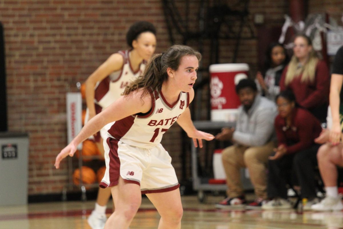 Sarah Hughes, Class of '27 on defense during the women's basketball home opener at Alumni Gym on Friday, November 15th. 