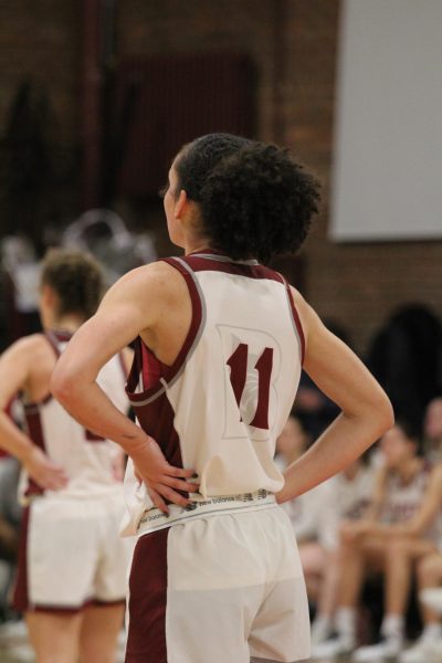 Mya Hicks '27 waits as Bowdoin sets up for a free-throw.