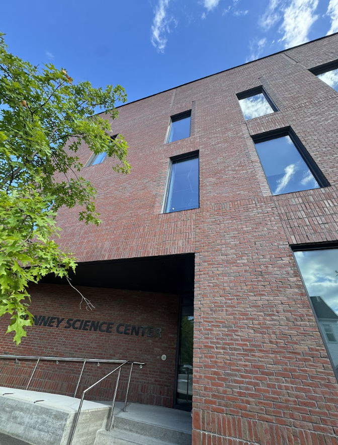 Window is on the second floor of Bonney Science Center facing Nichols St.