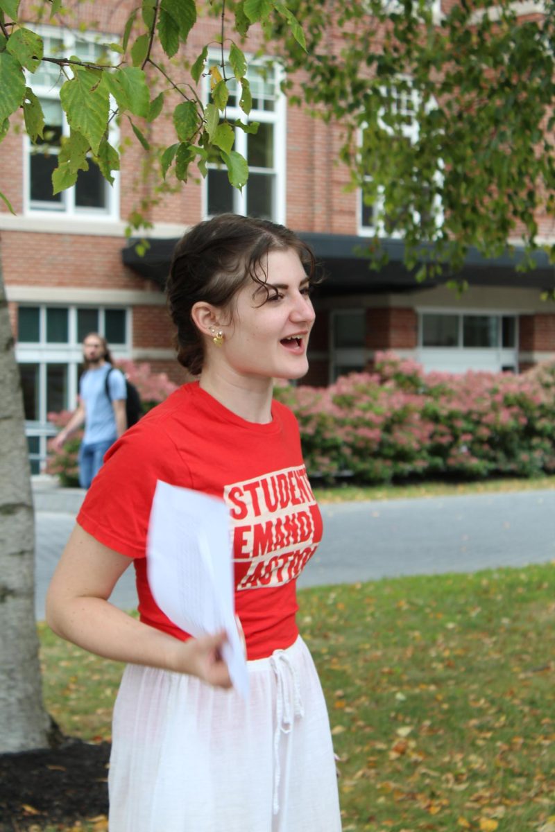 Hanna Ranis, Class of '27, gives a short speech concerning the events leading up to today's walkout, and what students can do to demand change.