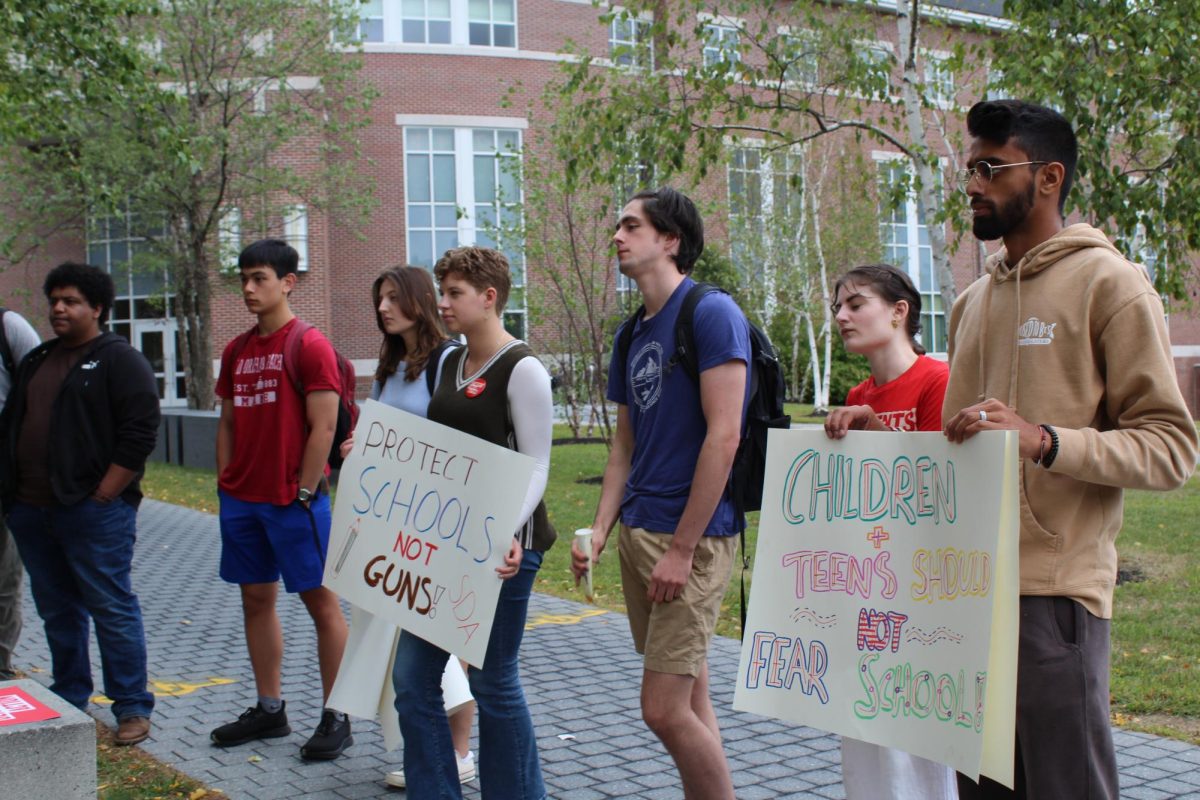 Bates students gather as part of the Students Demand Action walkout on Friday, September 5.