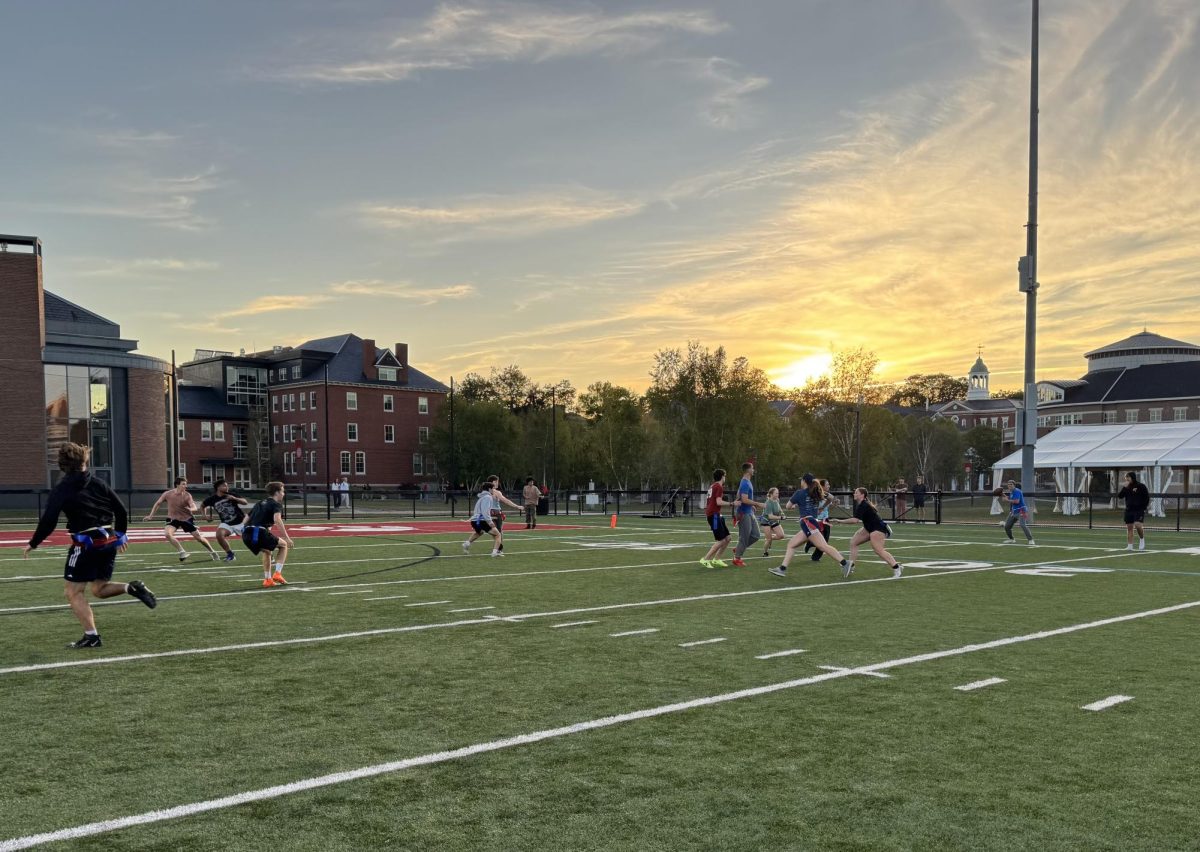 Intramural flag football teams, Dodgenomics and We Throw Dots play their first game of the season on Garcelon Field on September 21.