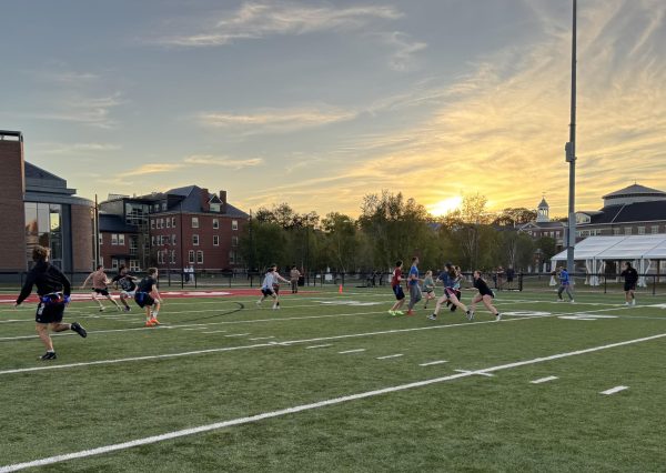 Intramural flag football teams, Dodgenomics and We Throw Dots play their first game of the season on Garcelon Field on September 21.