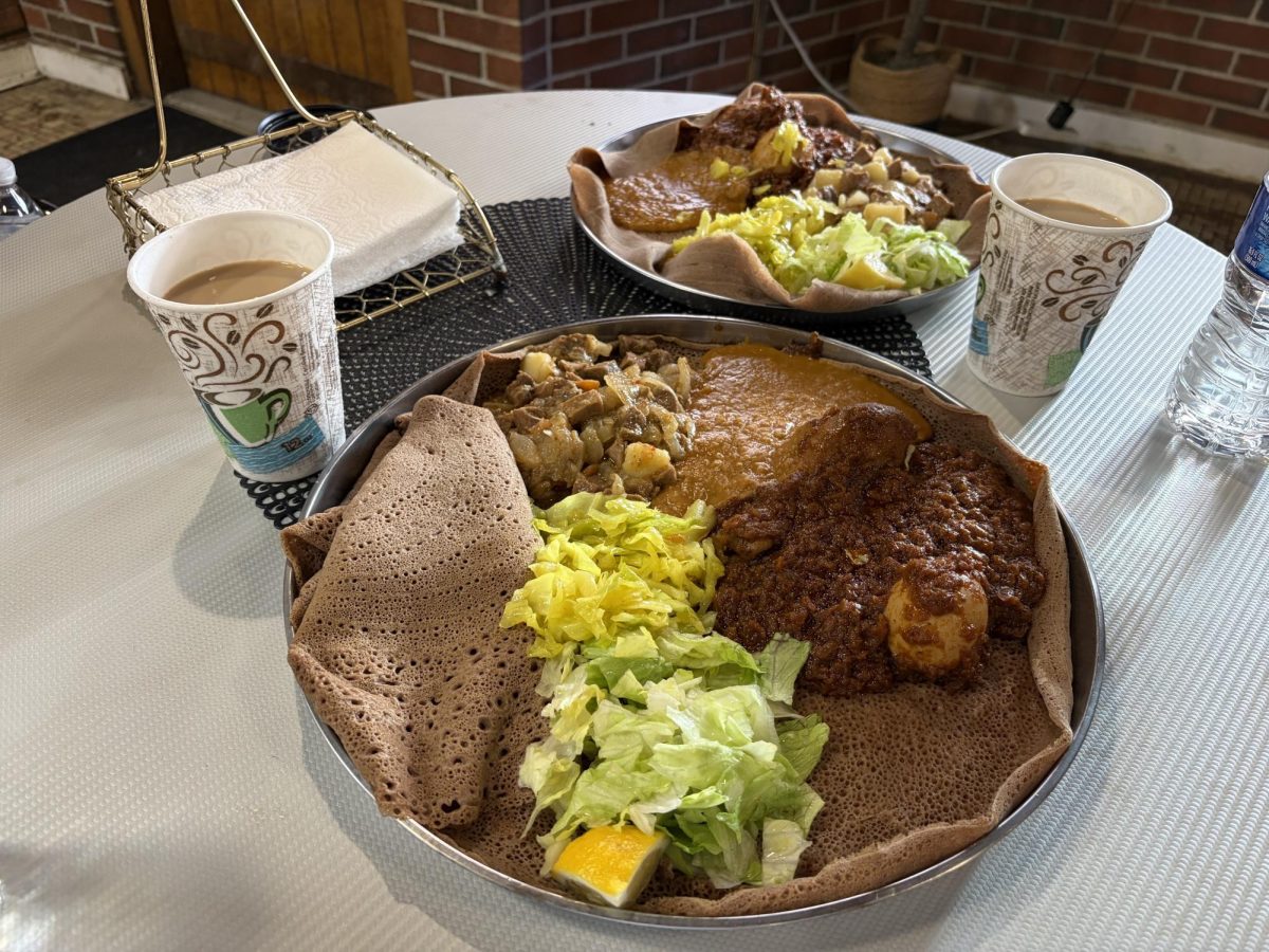 A spread of Somali food at Naima Restaurant, a local Lewiston spot.